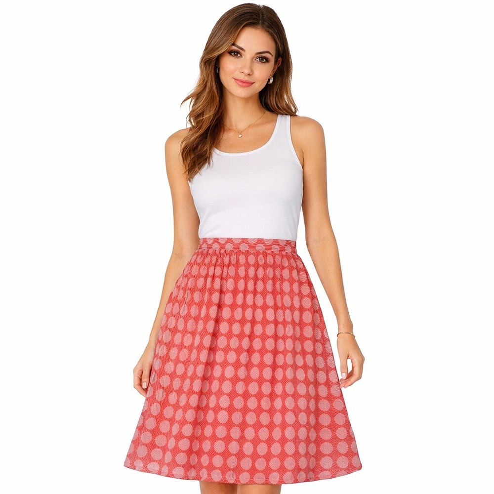Liz Claiborne Womens Orange White Polka Dot A-Line Skirt Size 14 Geometric Lined